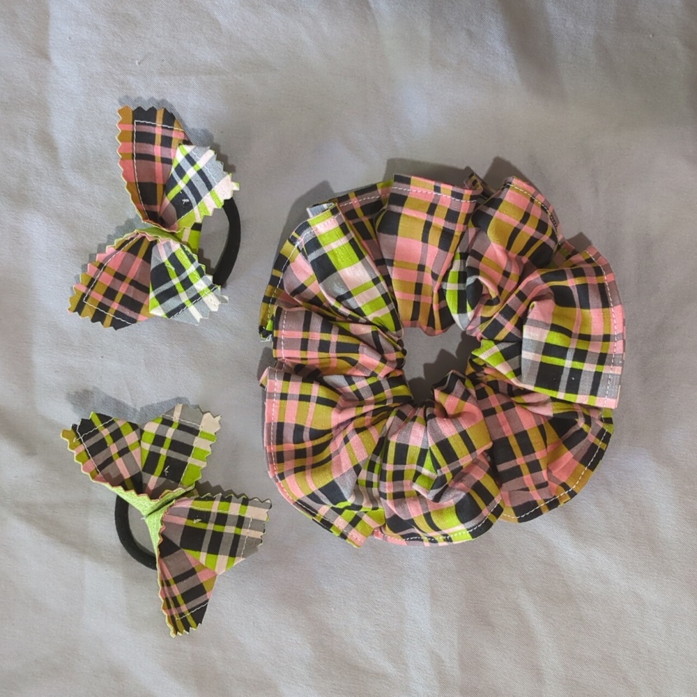 Watermelon plaid scrunchie origami butterfly elastic hair ponytail set Accessory